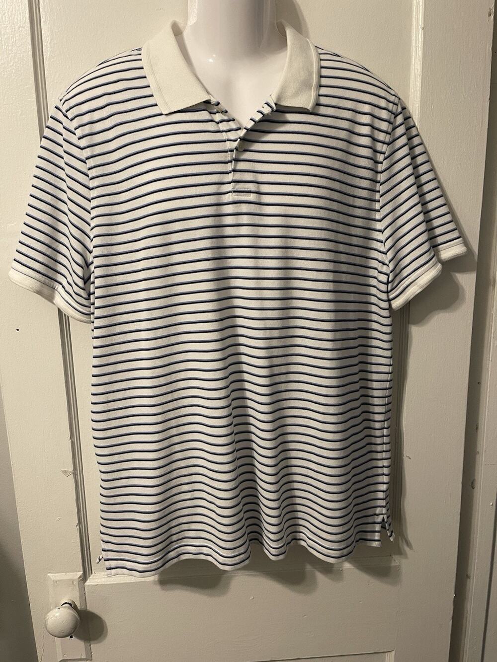 Jos. A. Bank Men's Golf Polo Shirt White/Blue Stripe Short Sleeve Size XXL